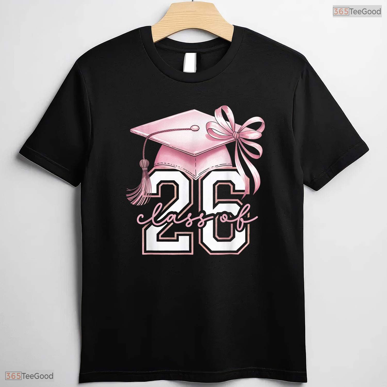 Trendy Pink Coquette Bow Senior Class Of 2026 Graduation Girls Aesthetic T-Shirt
