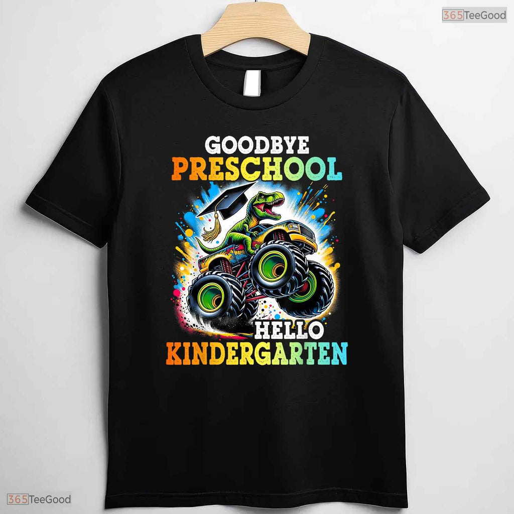 Goodbye Preschool Hello Kindergarten T-Rex Monster Truck Youth Boy Graduation T-Shirt