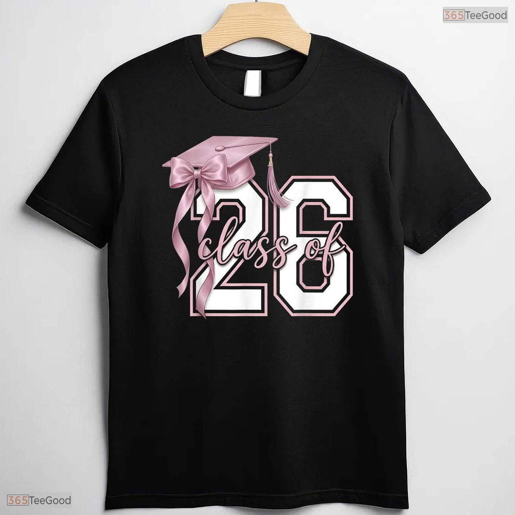 Minimalist Coquette Bow Class Of 2026 Senior Year Graduation Celebration T-Shirt