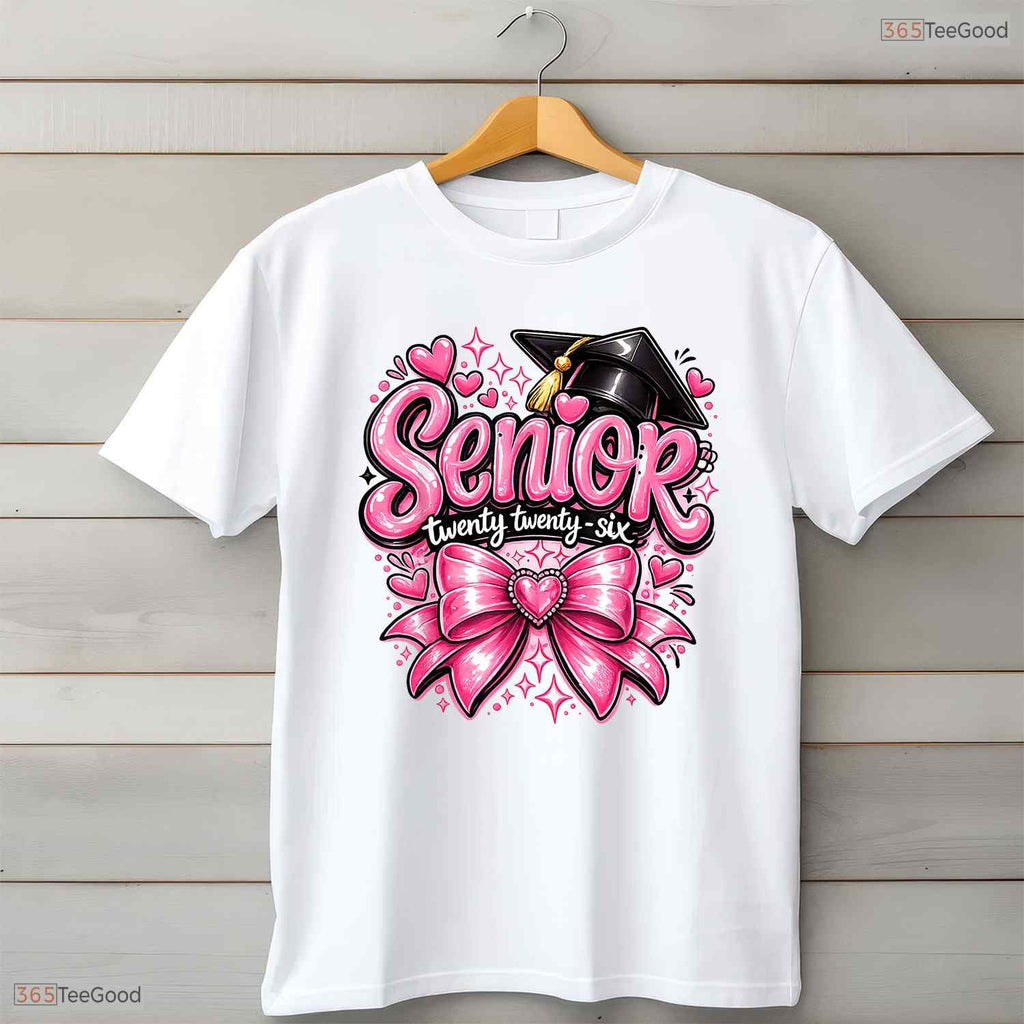 Cute Pink Bow Class Of 2026 Graduation Apparel For High School Girls Shirt