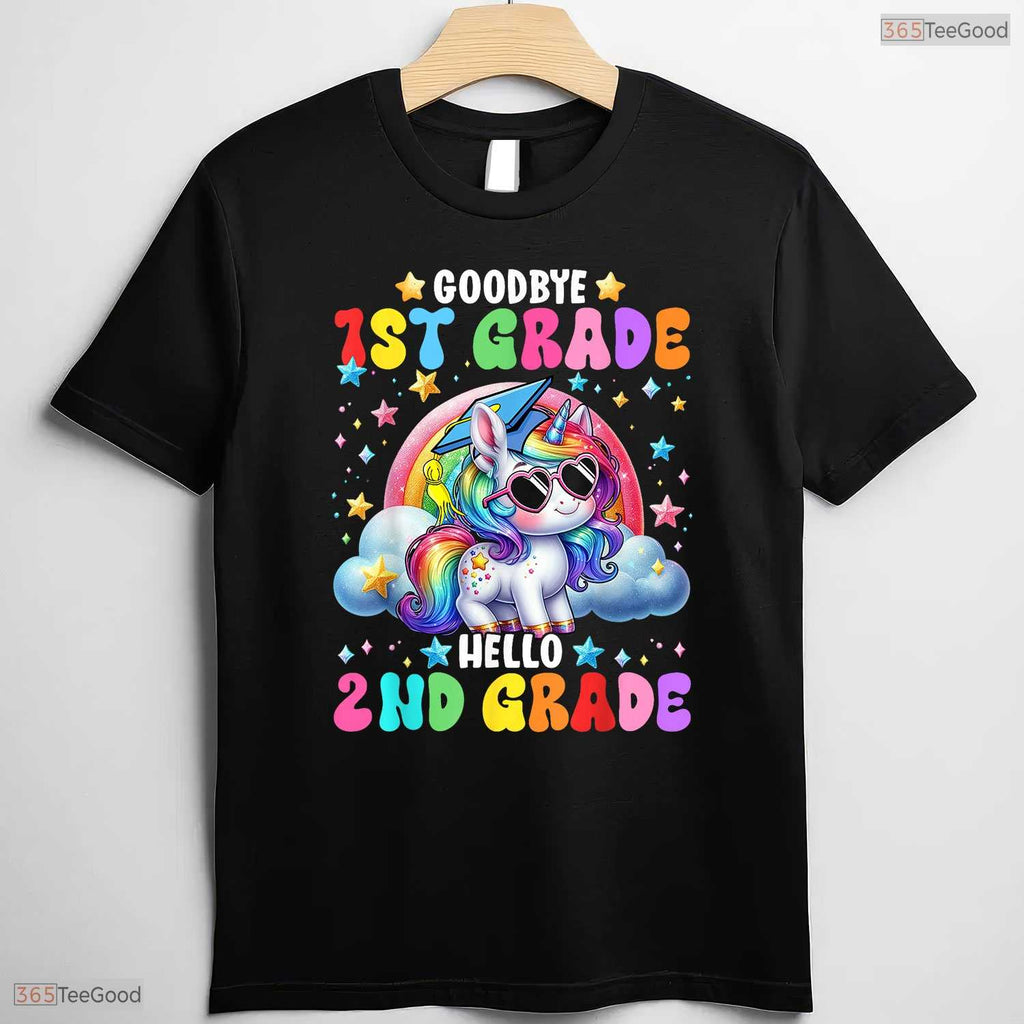 Cute Unicorn Goodbye 1st Grade Hello 2nd Grade Girls Moving Up Graduation Youth Shirt