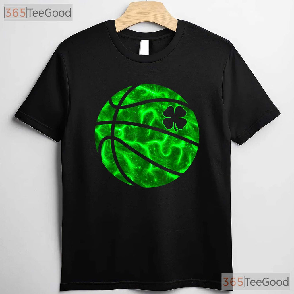 Basketball Shamrock Lucky Clover St Patricks Day T-Shirt Sport Boys Tee
