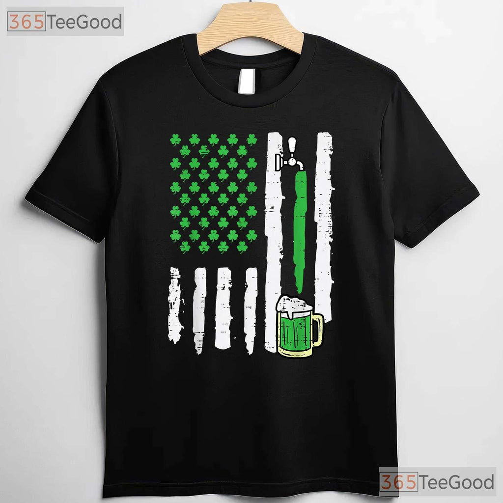 American Flag Saint Paddys St Patricks Day T-Shirt Patriotic Dad Tee