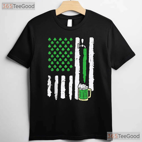 American Flag Saint Paddys St Patricks Day T-Shirt Patriotic Dad Tee