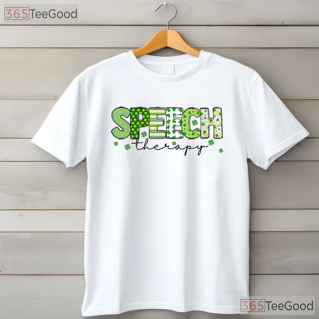 Groovy Speech Therapy SLP Shamrock St Patricks Day T-Shirt Teacher Tee