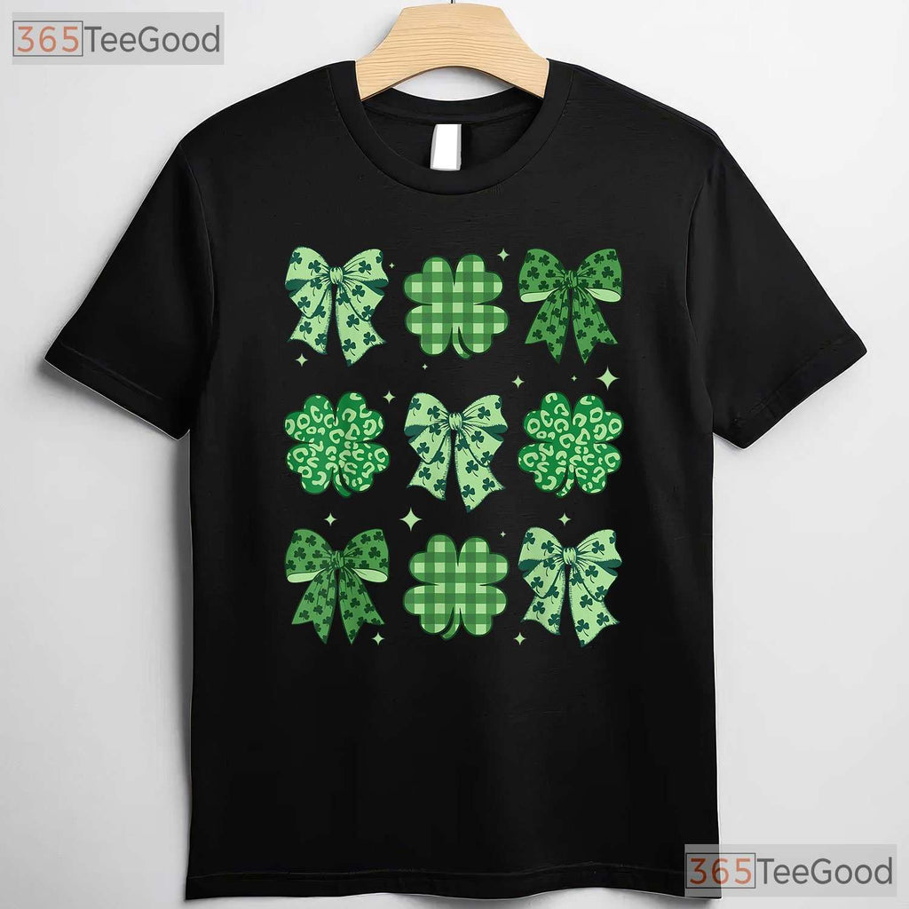 Coquette Bow Shamrock St Patricks Day T-Shirt Cute Ribbon Irish Girl