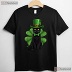 Black Cat Shamrock St Patricks Day T-Shirt Funny Kitten Pet Lover Tee