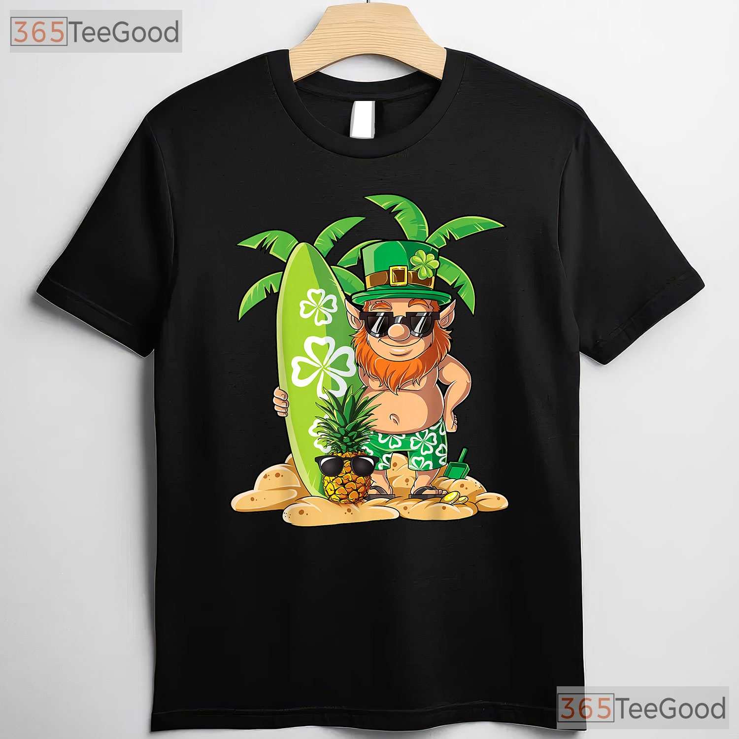 Surfing Leprechaun Hawaiian St Patricks Day T-Shirt Tropical Aloha Irish Tee