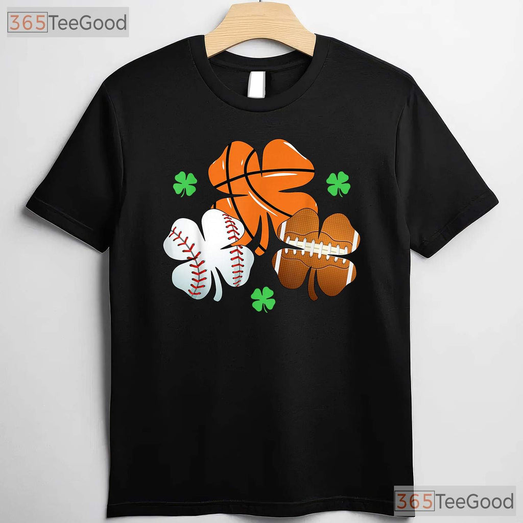 Shamrock Basketball Baseball St Patricks Day T-Shirt Sporty Irish Boys Tee