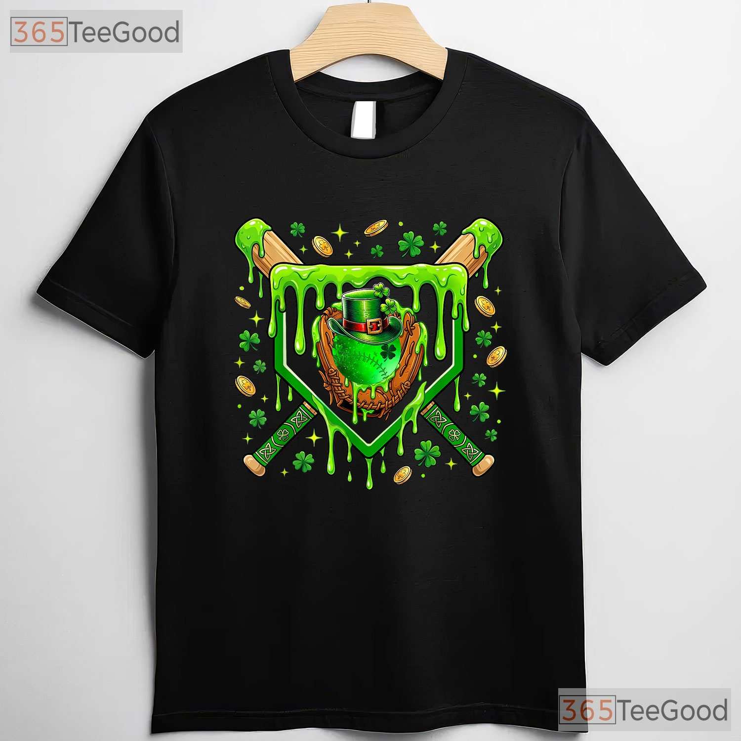 Baseball Ice Cream St Patricks Day T-Shirt Funny Sports Player Boys Tee