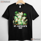 Happy St Catricks Day Cats T-Shirt Funny Kitten Irish Pet Lover Gift Tee