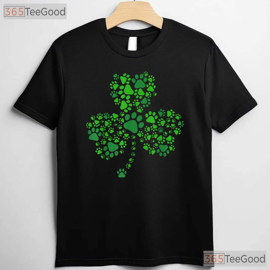 Lucky Dog Paw Shamrock St Patricks Day T-Shirt Cute Puppy Animal Lover Pet Tee