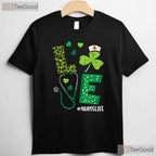 Love Stethoscope Shamrock Nurse Life St Patricks Day T-Shirt RN Medical Tee