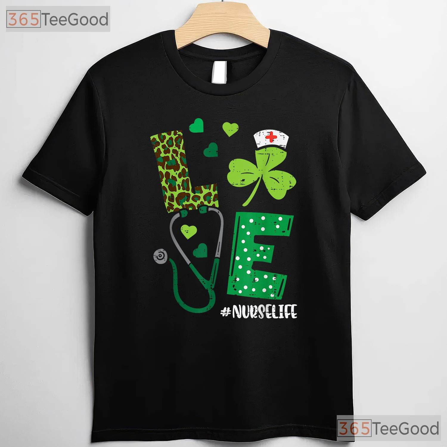Love Stethoscope Shamrock Nurse Life St Patricks Day T-Shirt RN Medical Tee