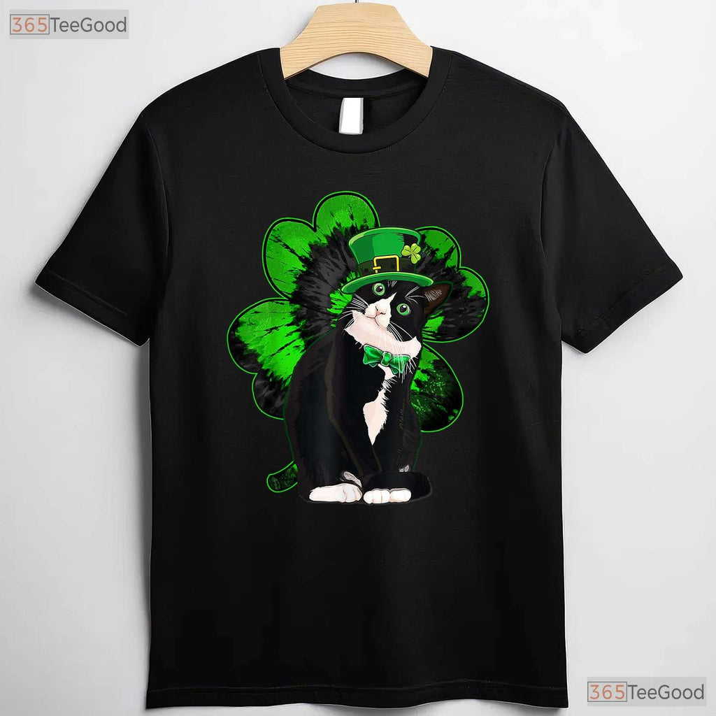 Funny St Catricks Day T-Shirt Cute Cat Leprechaun Hat Irish Pet Lover Tee