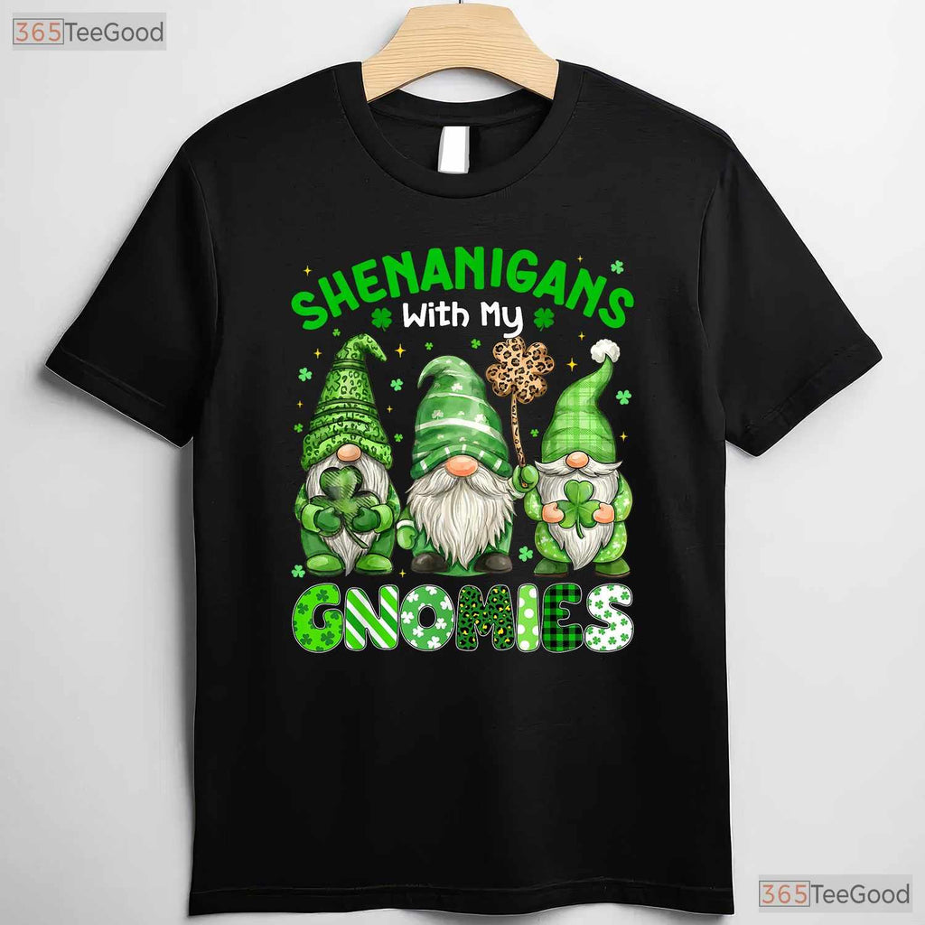 Shenanigans With My Gnomies St Patricks Day T-Shirt Leopard Plaid Women