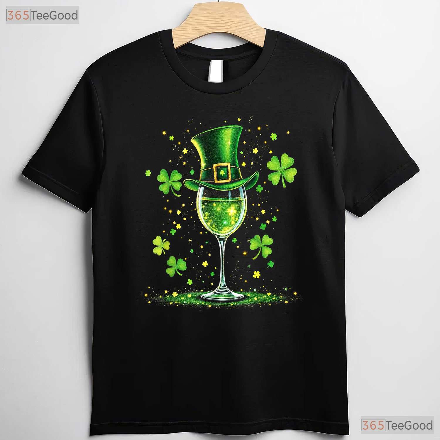 Irish Shamrock Wine Glass St Patricks Day T-Shirt Funny Drinking Women Tee