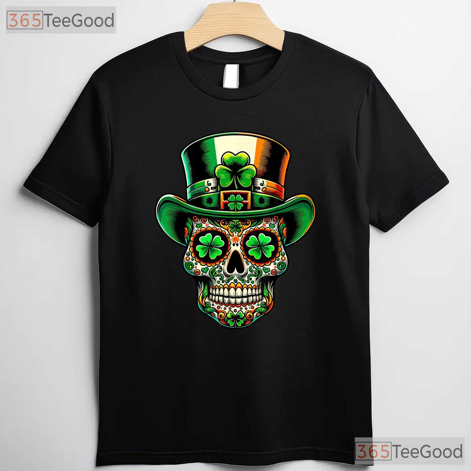 Irish Sugar Skull St Patricks Day T-Shirt Day Of The Dead San Patties Tee