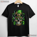 Irish Skull Shamrock Leprechaun St Patricks Day T-Shirt Edgy Men Biker Tee