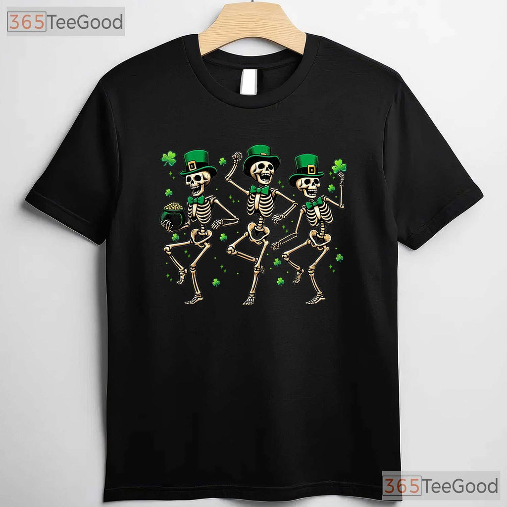 Dancing Skeleton Leprechaun St Patricks Day T-Shirt Funny Dead Inside Tee