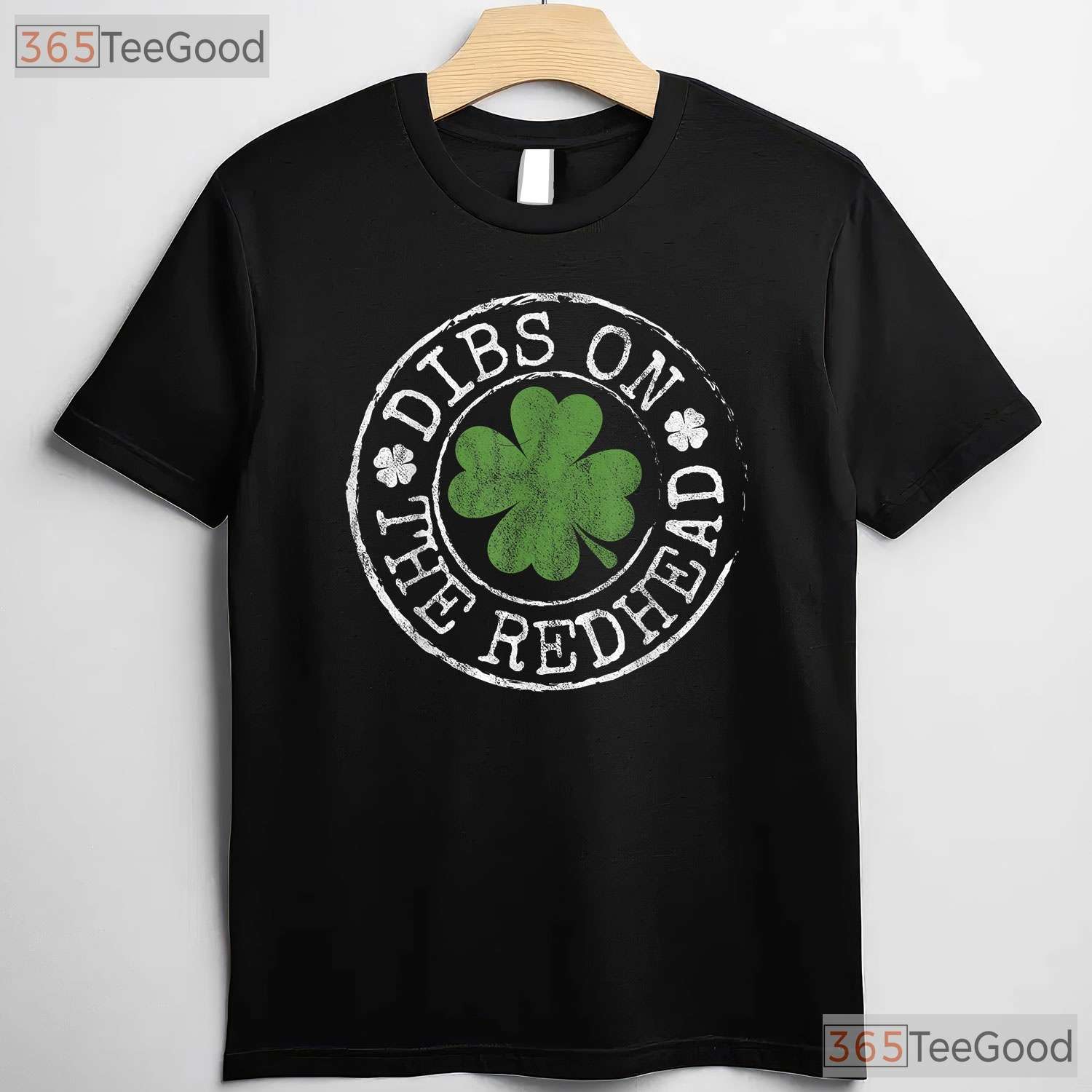 Dibs On The Redhead St Patricks Day T-Shirt Funny Clover Stamp Couple Tee