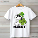 Peanuts Snoopy Lucky Clover St Patricks Day T-Shirt Woodstock Irish Tee