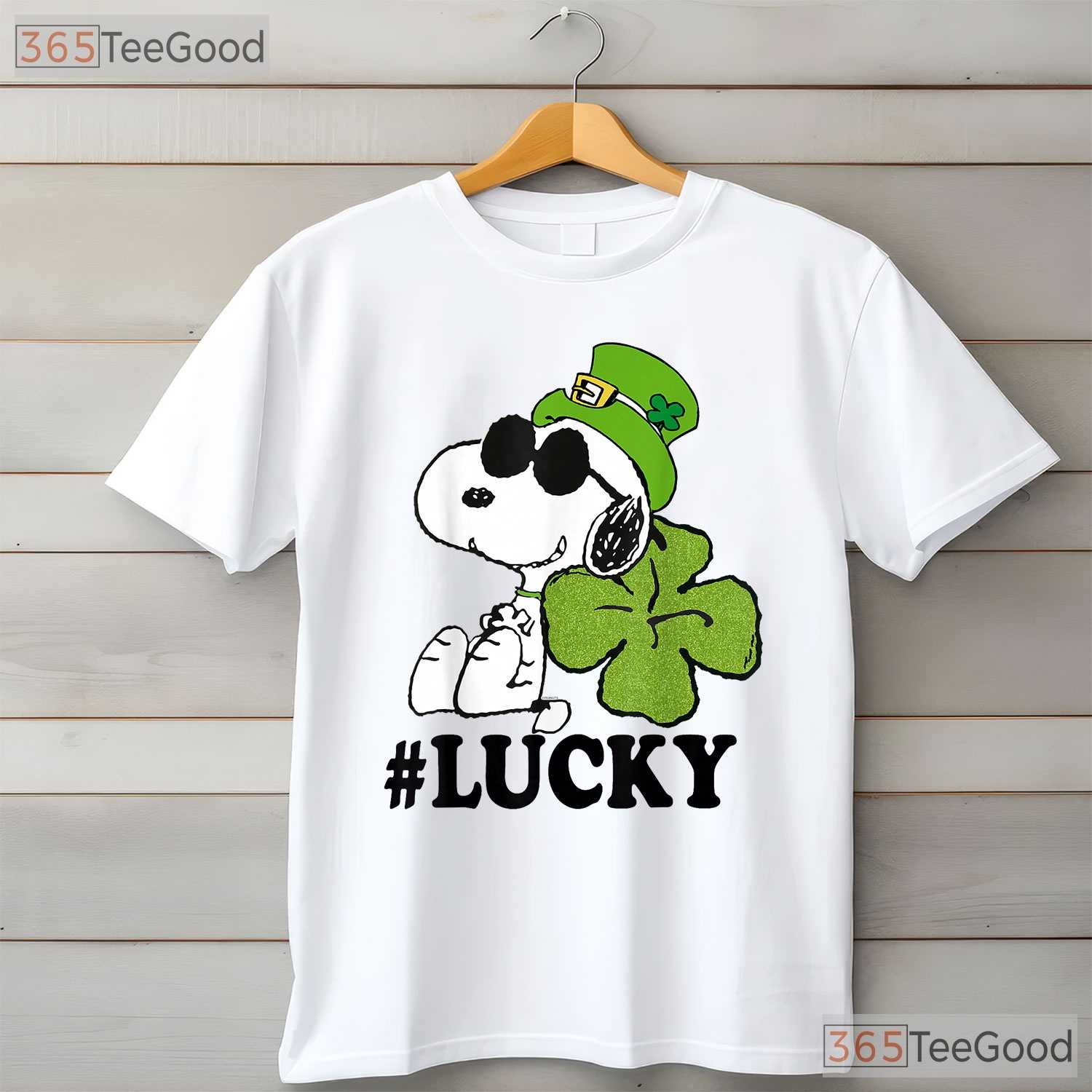 Peanuts Snoopy Lucky Clover St Patricks Day T-Shirt Woodstock Irish Tee