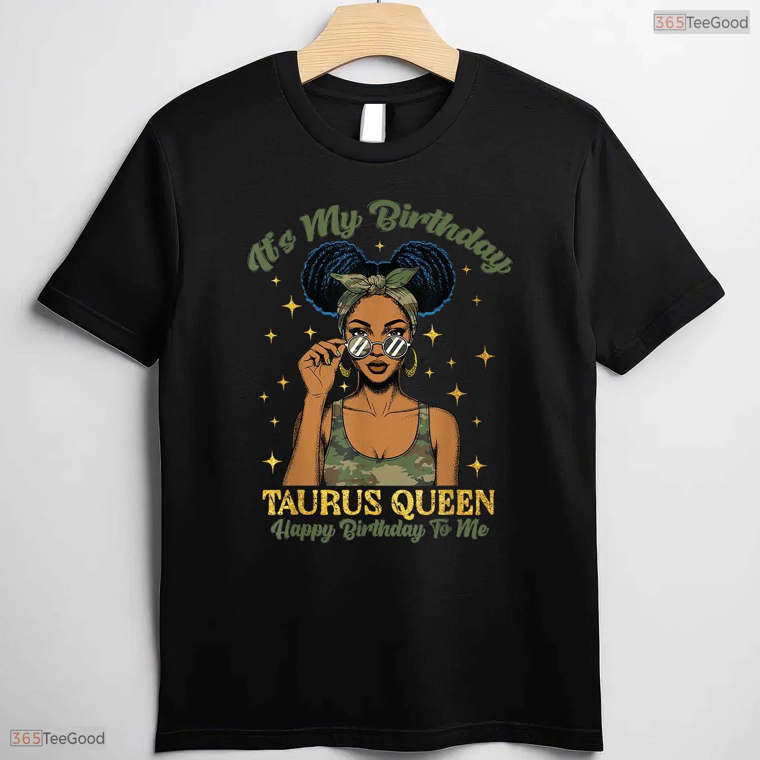 Camo Black Woman Afro Taurus Queen T-Shirt- Unique May Birthday Shirt Gift Idea