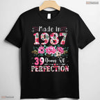 Made In 1987 Floral 39th Birthday Women T-Shirt- Unique May Birthday Shirt Gift