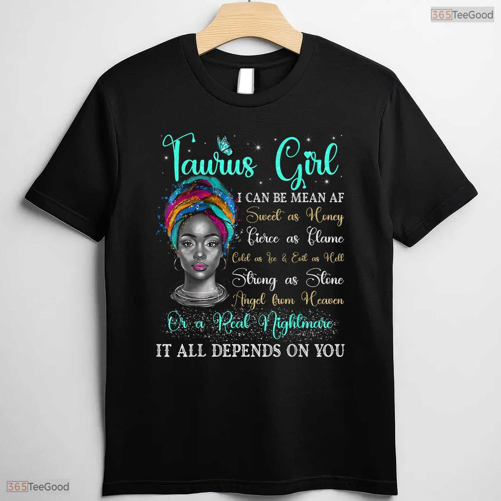 Fierce Black Queen Afro Woman Taurus Girl Zodiac May Birthday T-Shirt For Her
