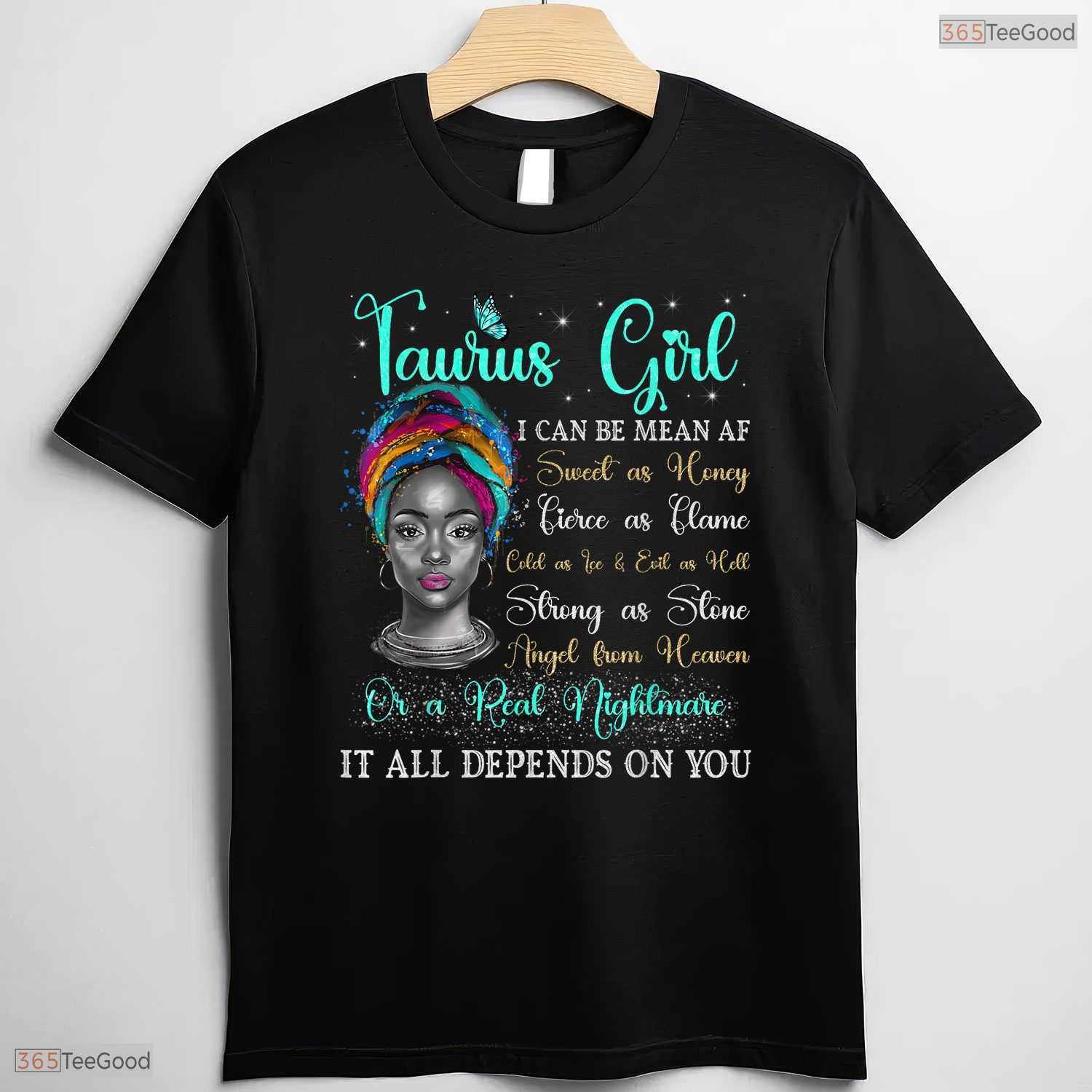 Fierce Black Queen Afro Woman Taurus Girl Zodiac May Birthday T-Shirt For Her