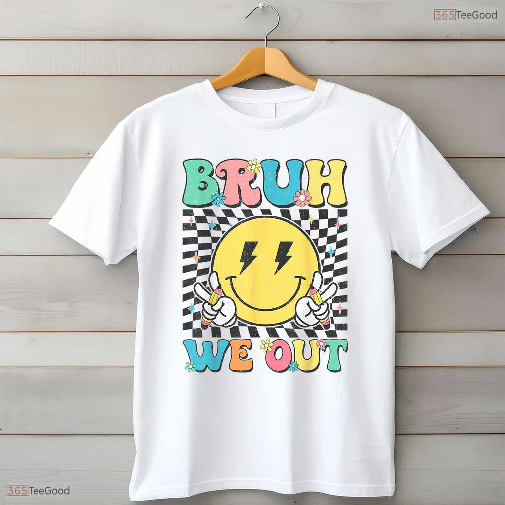 Checkered Bruh We Out Summer Break T-Shirt- Adult May Birthday Shirt Gift