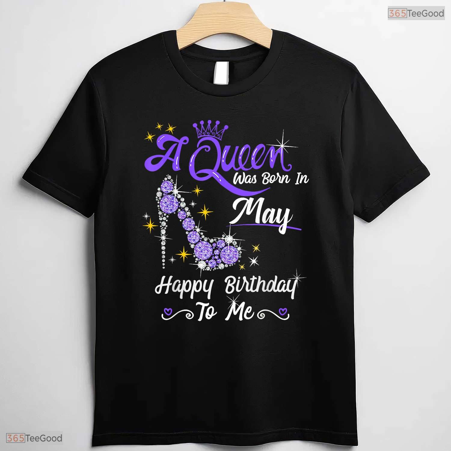 A Queen Was Born In May High Heel T-Shirt- Women May Birthday Shirt Gift