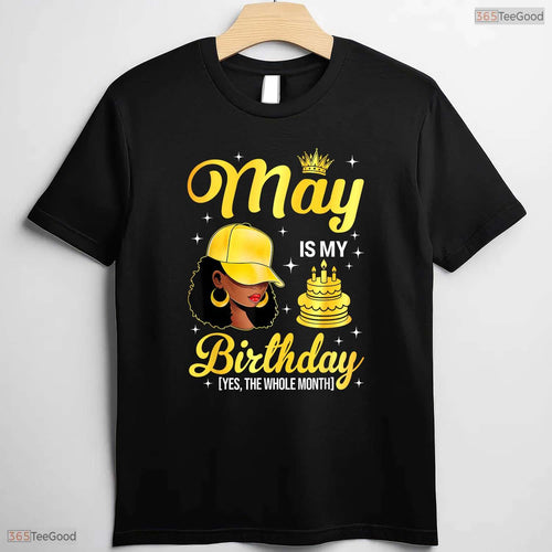 Afro Queen May Is My Birthday T-Shirt- Beautiful May Birthday Apparel For Her