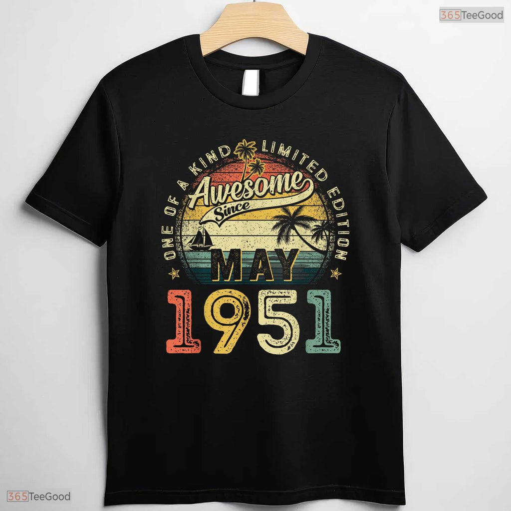 Vintage Awesome Since May 1951 T-Shirt- 75th May Birthday Celebration Shirt