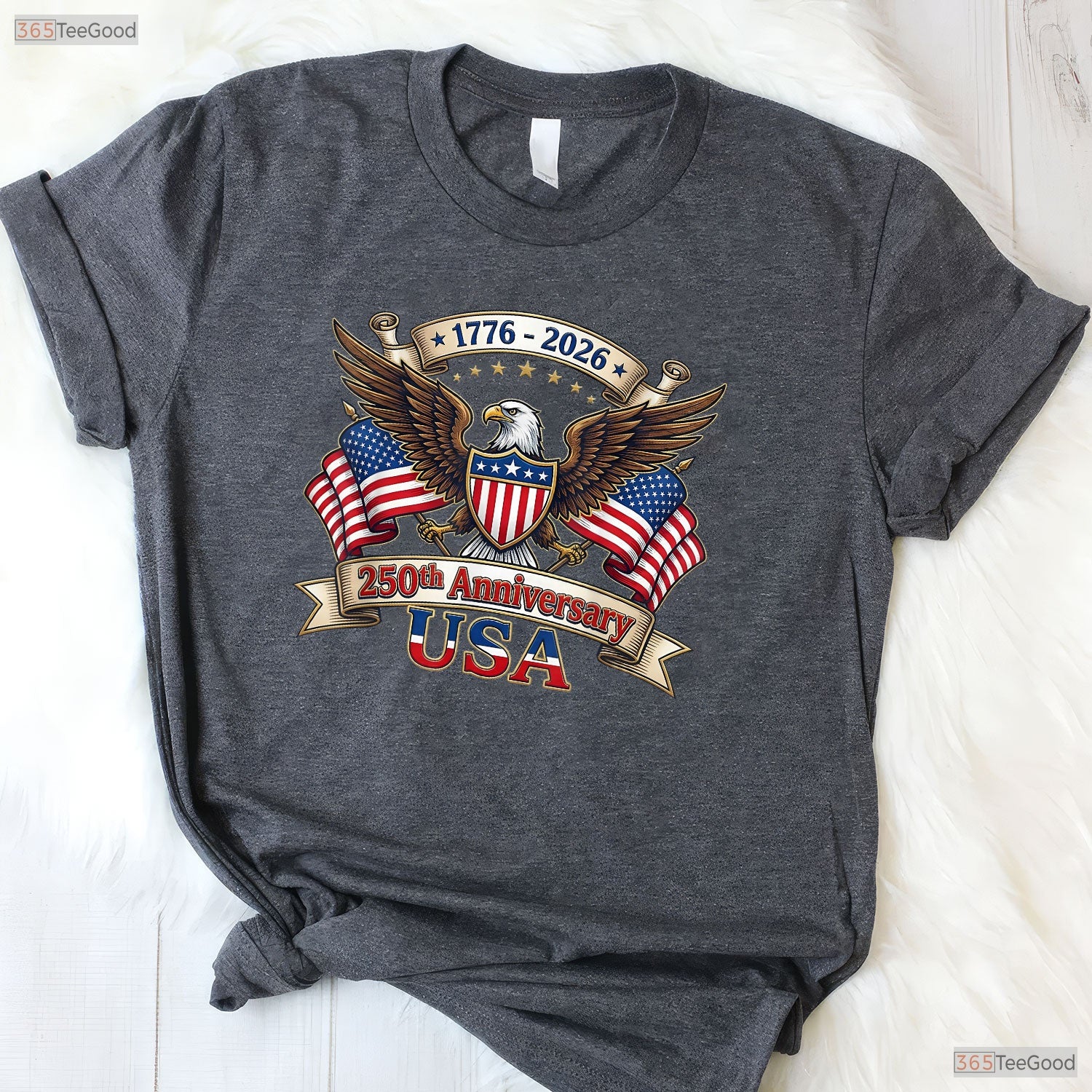 250 Years American 4th of July Valentine T-Shirt- Inshore Fishing Apparel Men