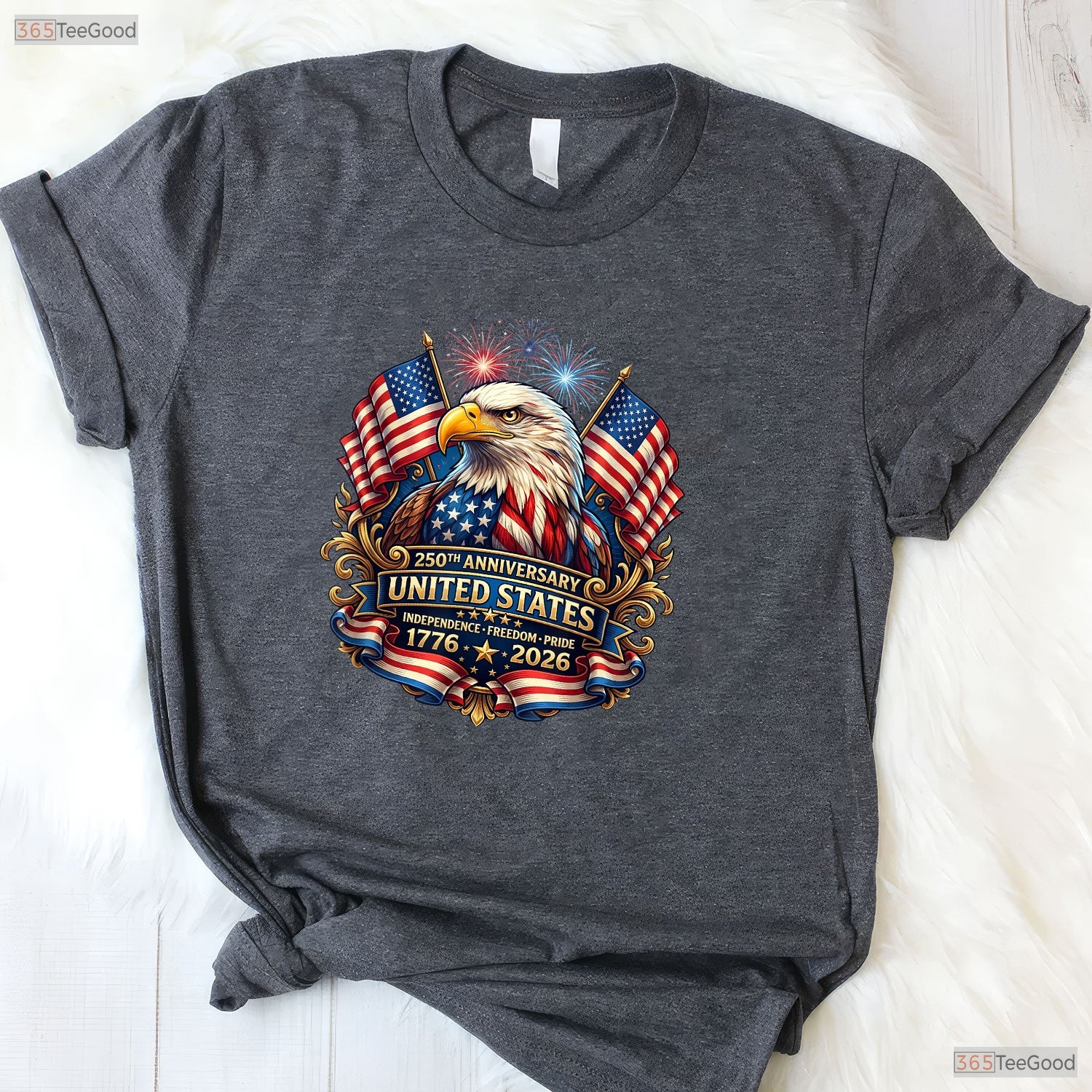USA 250th Anniversary Independence Patriotic Valentine T-Shirt Bass Fishing