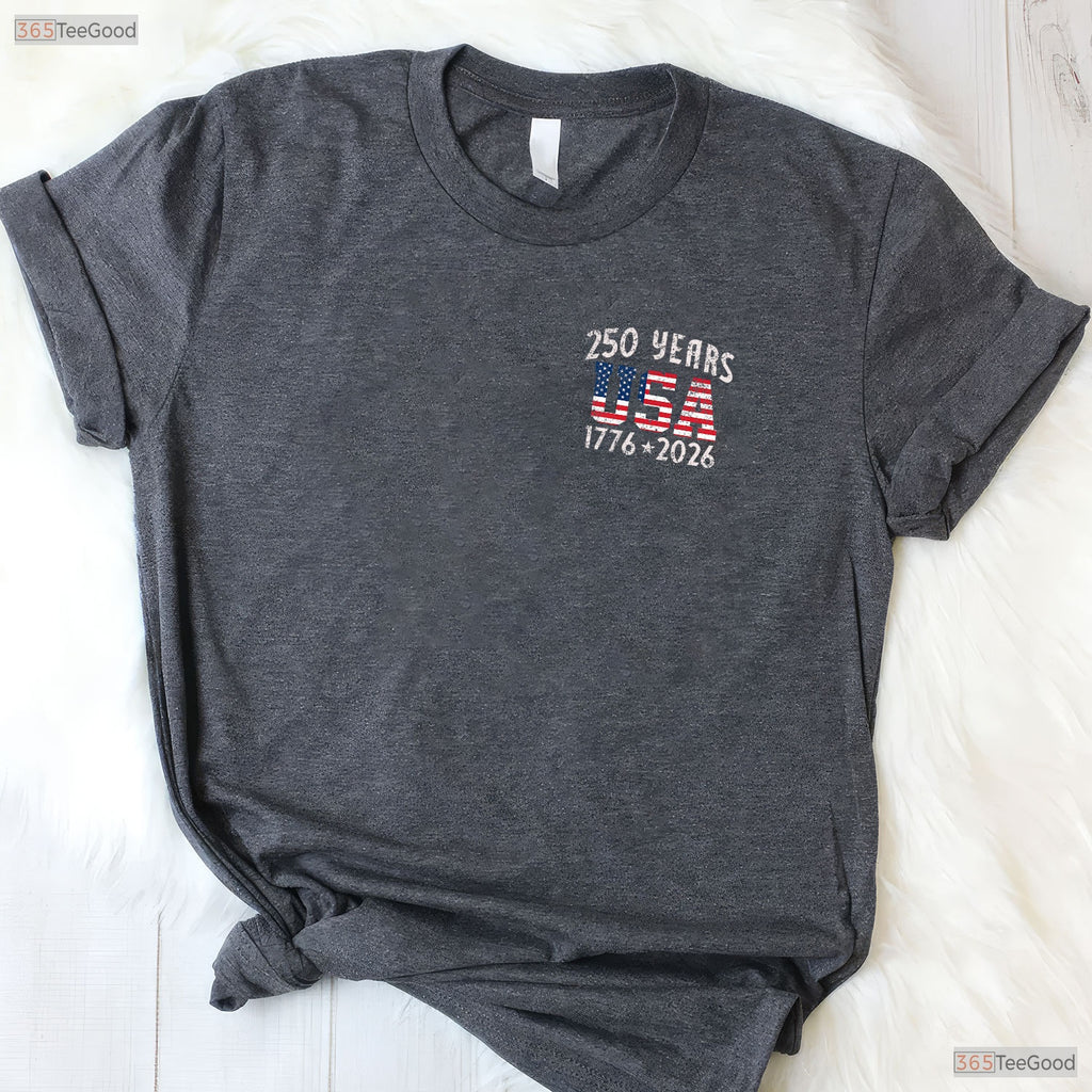 250 Years US Flag American Valentine T-Shirt- Deep Sea Fishing Shirts Men