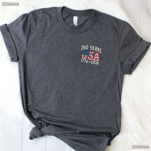 250 Years US Flag American Valentine T-Shirt- Deep Sea Fishing Shirts Men