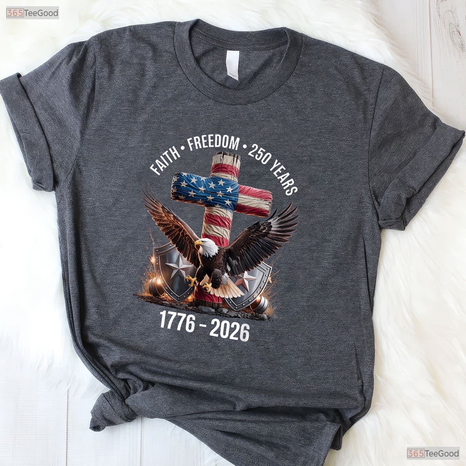 Faith Freedom 250 Years Christian Cross Valentine T-Shirt Fly Fishing Gear