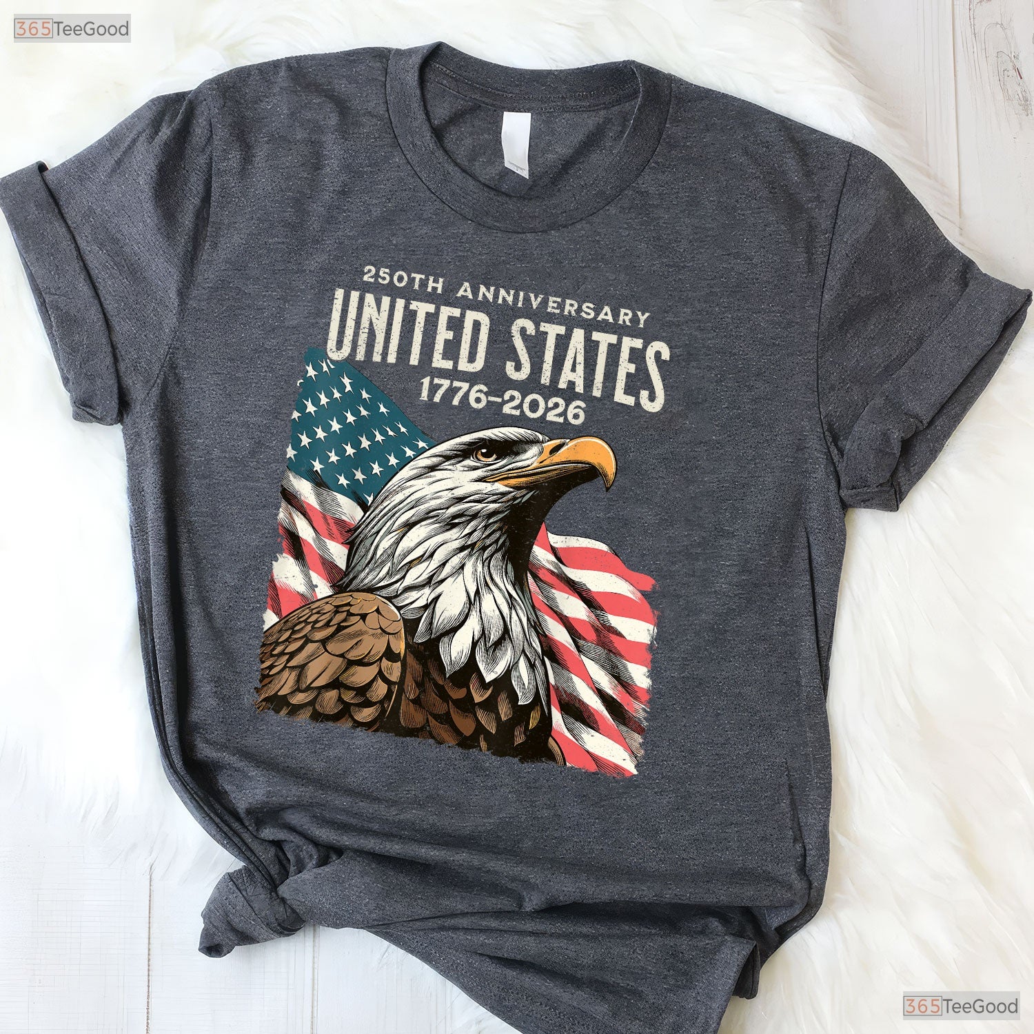 250th Anniversary USA Flag Valentine T-Shirt- Ice Fishing Gear Mens