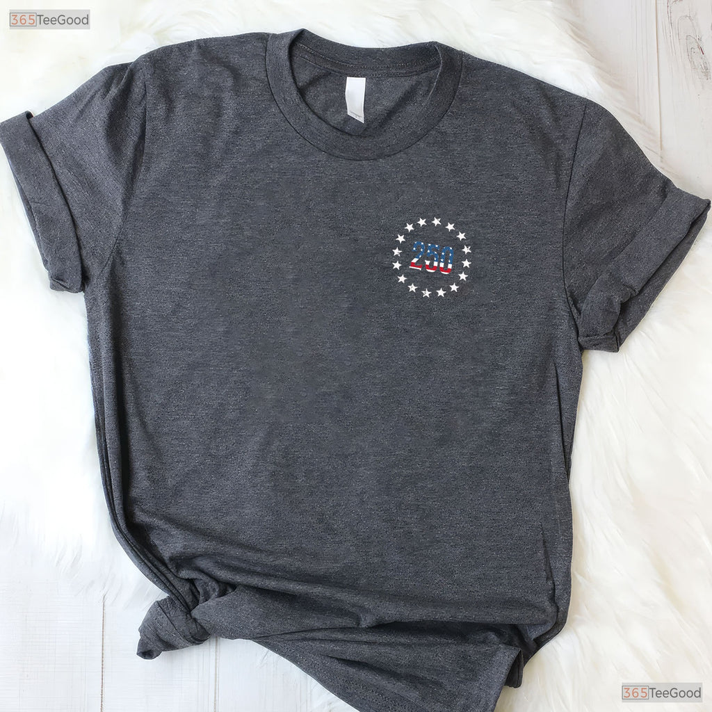 250 USA Flag Stars Pocket 250th Anniversary Valentine T-Shirt Walleye Fishing