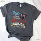 USA Hearts 1776 2026 250th Birthday Valentine T-Shirt Deep Sea Fishing Gear