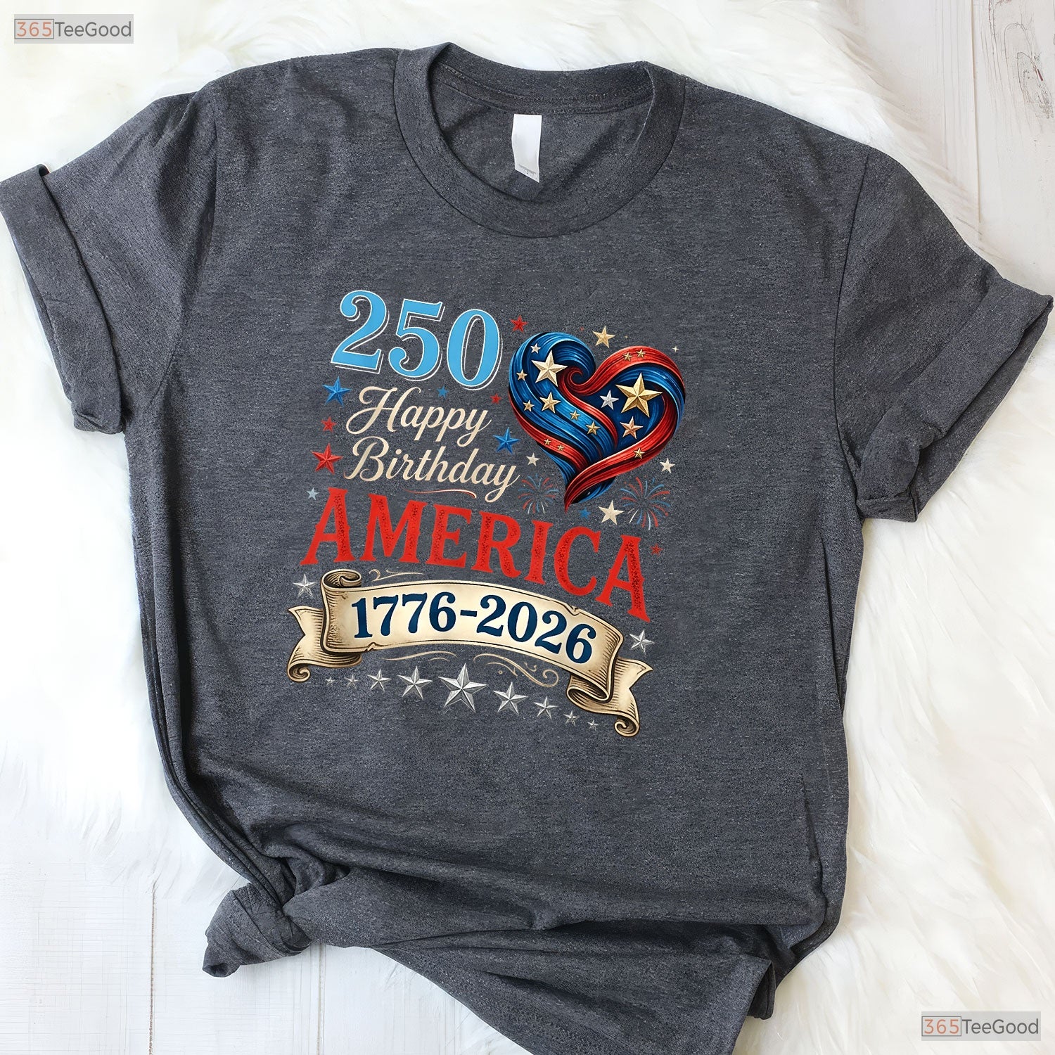 USA Hearts 1776 2026 250th Birthday Valentine T-Shirt Deep Sea Fishing Gear