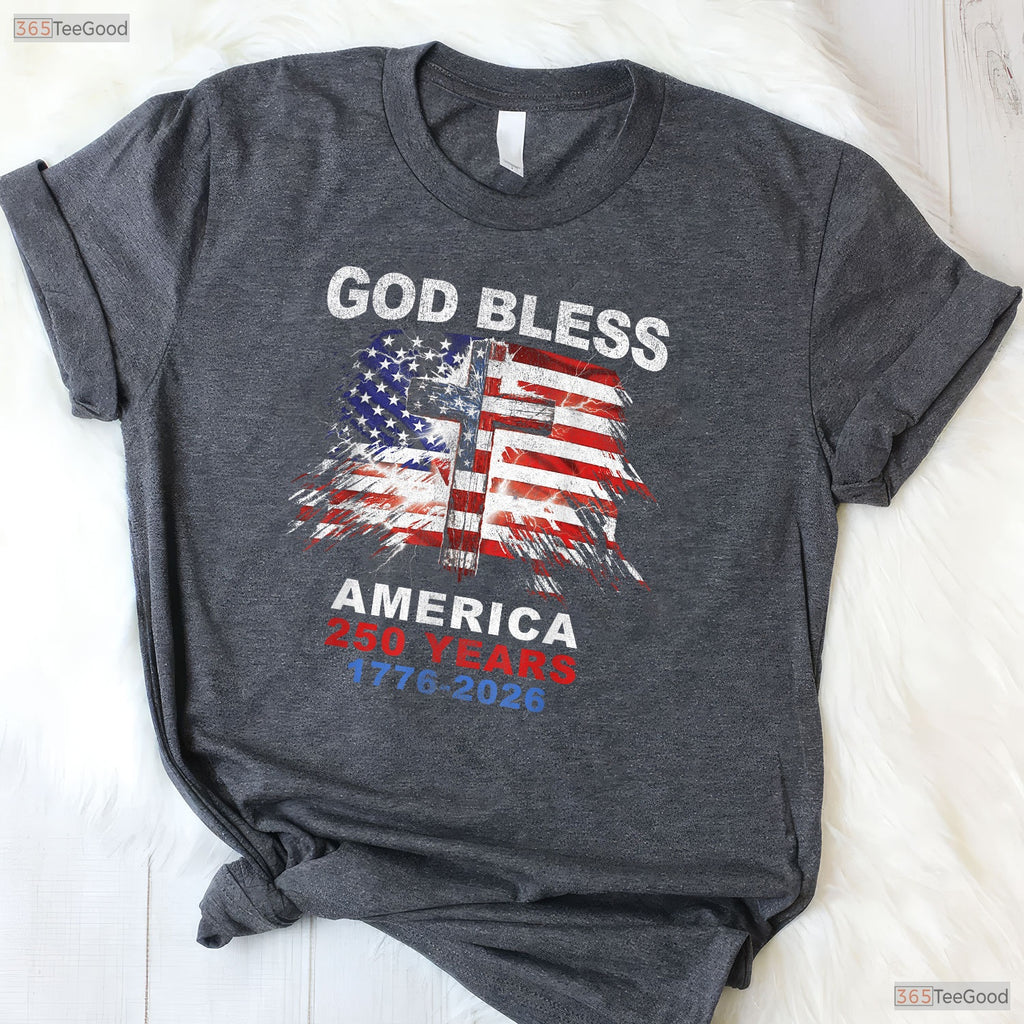 God Bless America 250 Years Christian Cross Valentine T-Shirt Carp Fishing