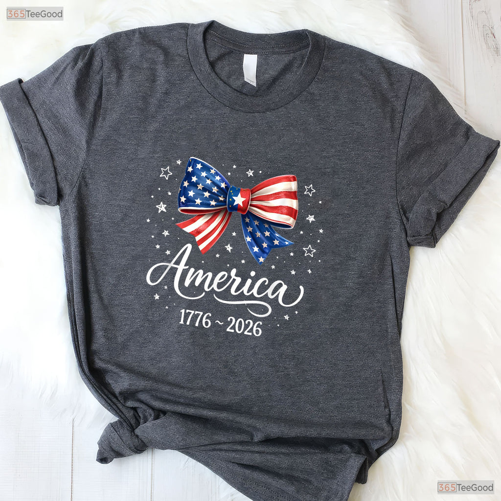 250th Anniversary USA Coquette Bow Valentine Shirt For Kayak Fishing Women