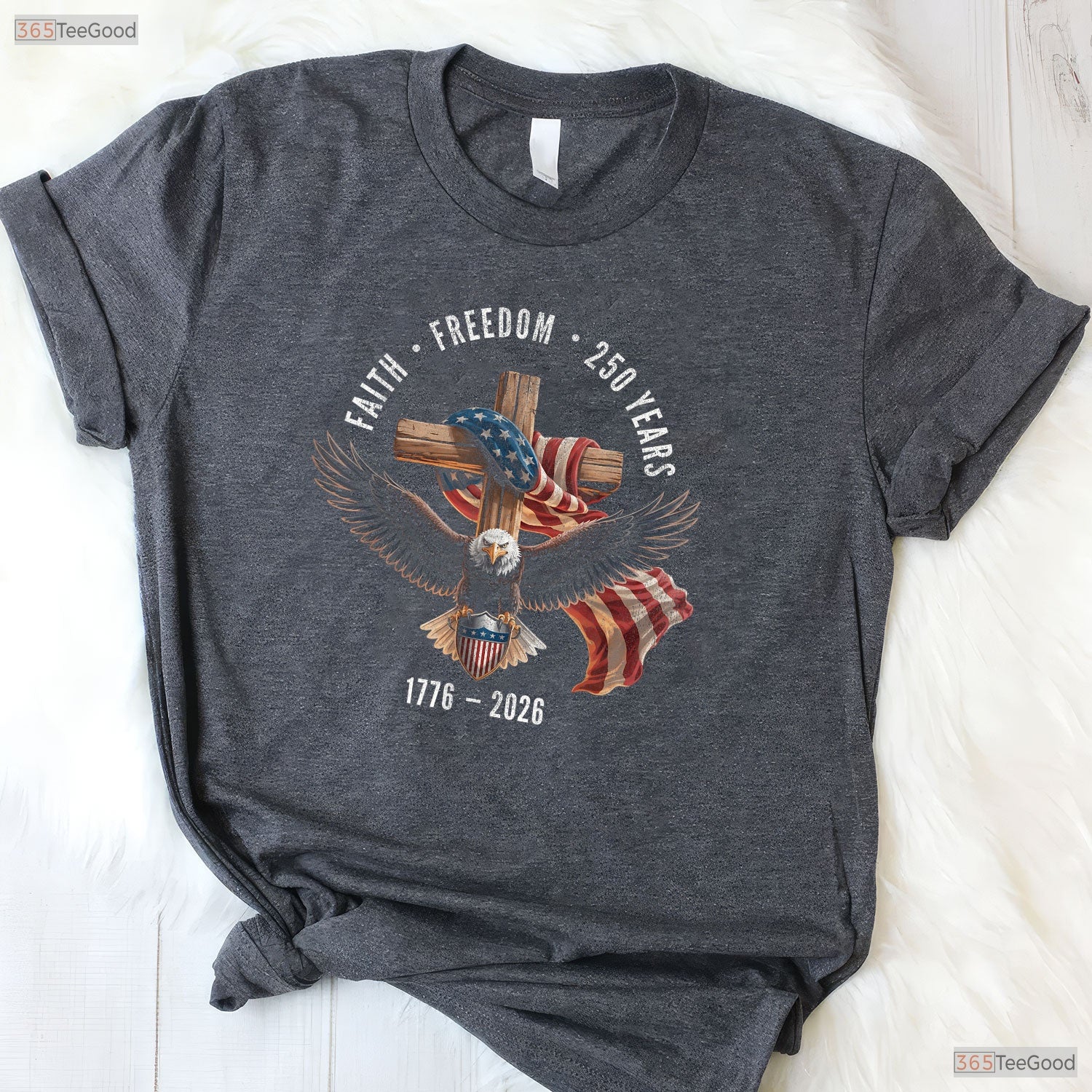 Faith Freedom 250 Years Christian Cross Valentine T-Shirt River Fishing Wear