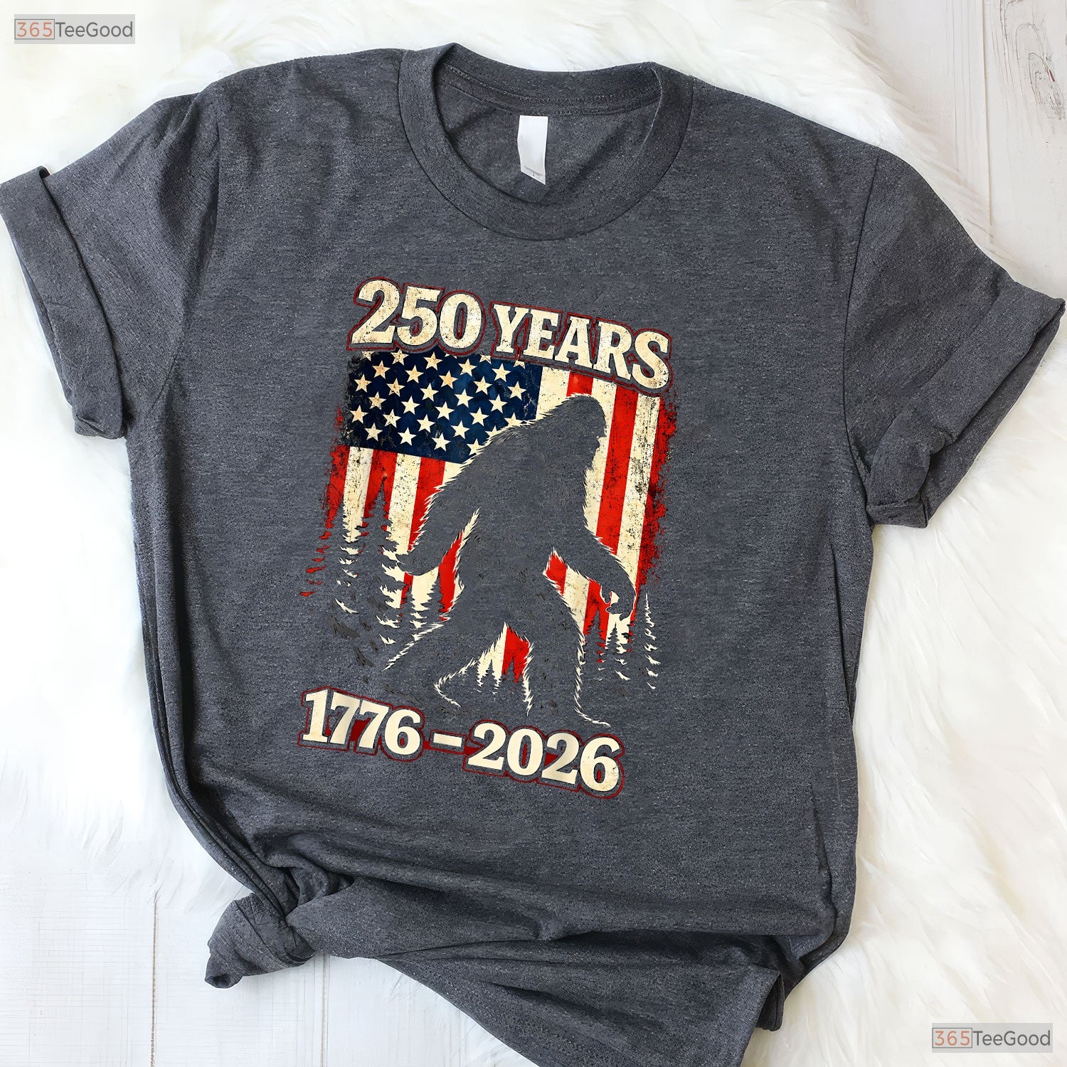 250th Anniversary Big Foot USA Independence Valentine T-Shirt Lake Fishing