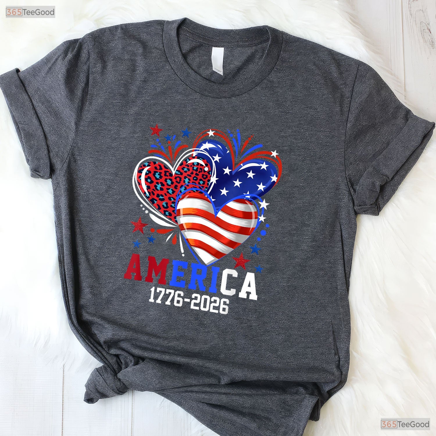 Flag Heart Leopard 1776 2026 250th Birthday Valentine T-Shirt Muskie Fishing