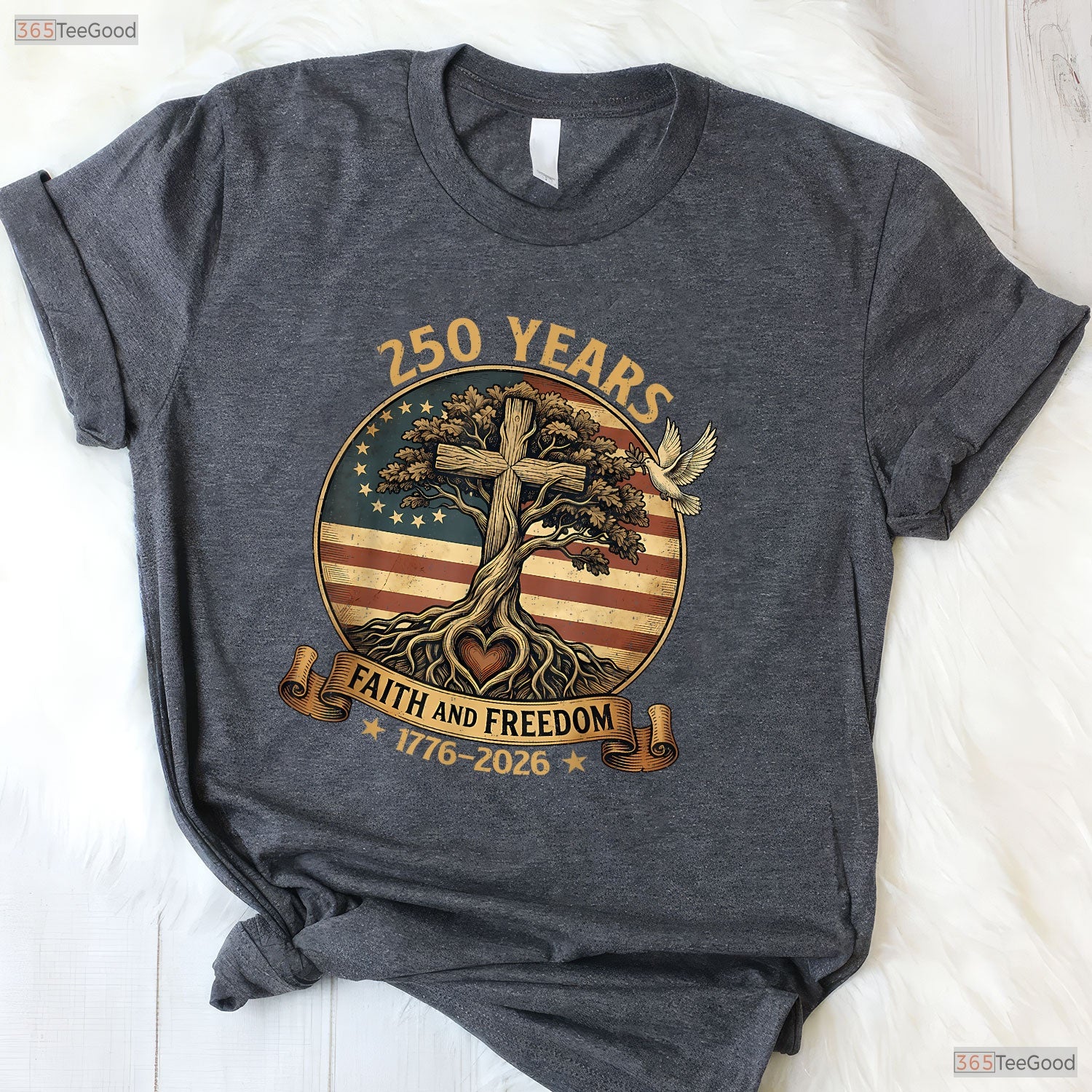 250 Years Faith Freedom USA Anniversary Valentine T-Shirt Deep Sea Fishing